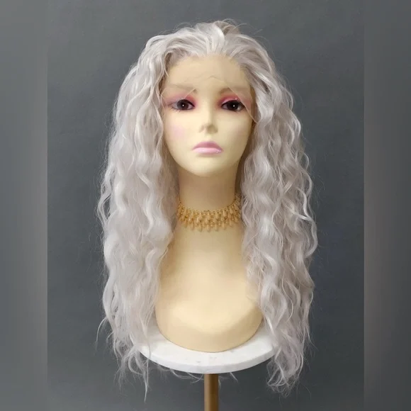 Lace Front Silver Gray Long Heat Resistant Wig - Picture 2 of 9